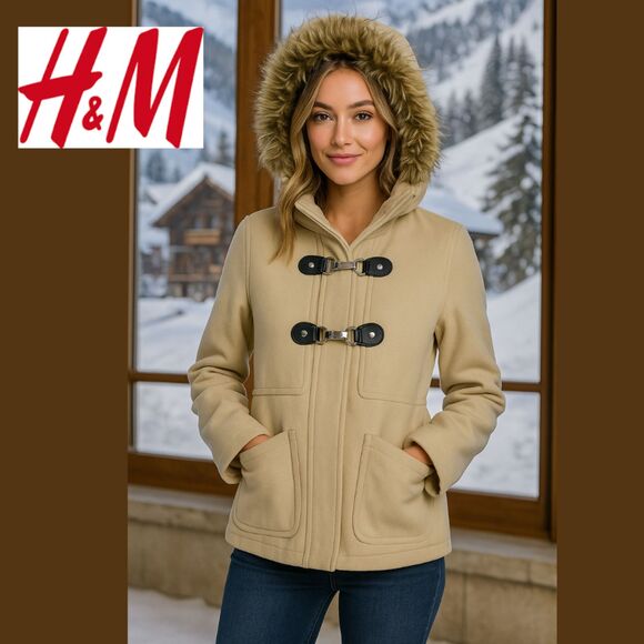 Divided by H&M Hook Buckle Closure Faux Fur Hood Jacket - Picture 1 of 15